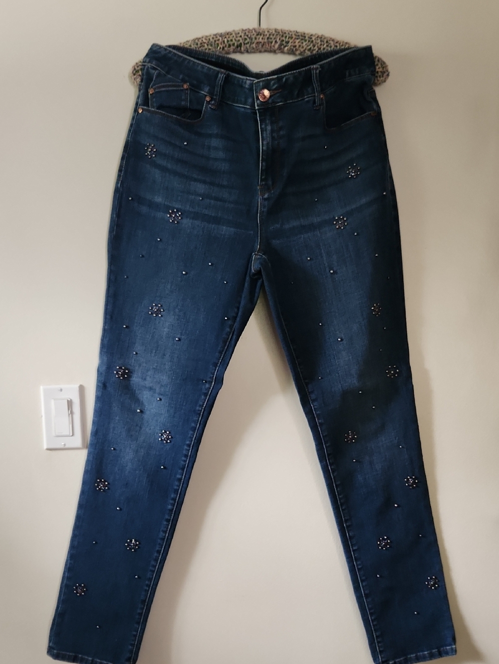 Chico's Dark Blue Skinny Jeans with Bead Accents